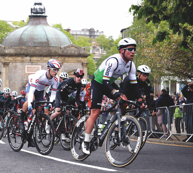Road cyclists competing in a race
